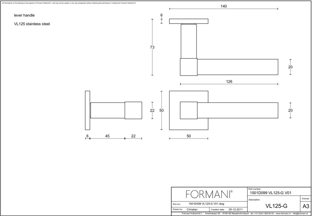Formani | Deurkruk | Formani | VL125-G | mat roestvast staal