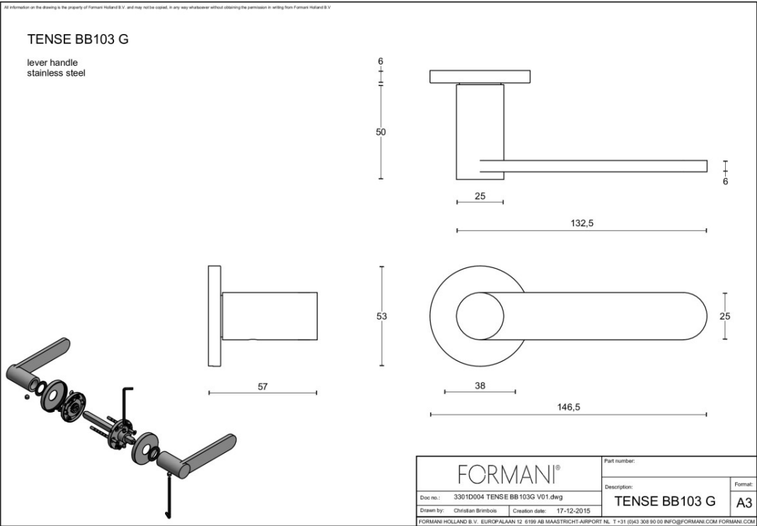 Formani | Deurkruk | Bertram Beerbaum | BB103-G | mat roestvast staal