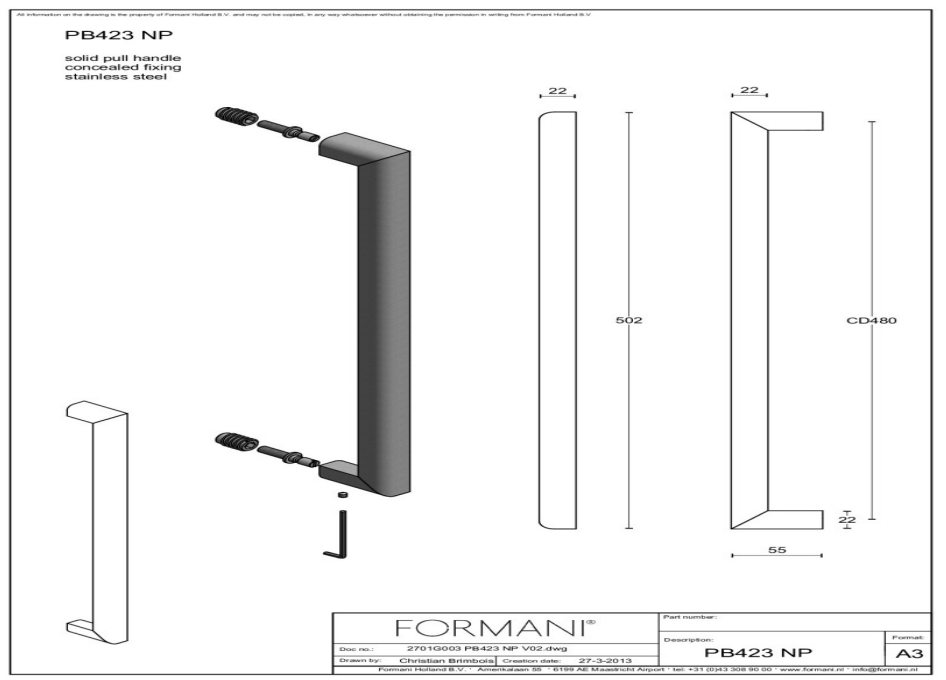 Formani | PB423 NP | Deurgreep | mat roestvast staal