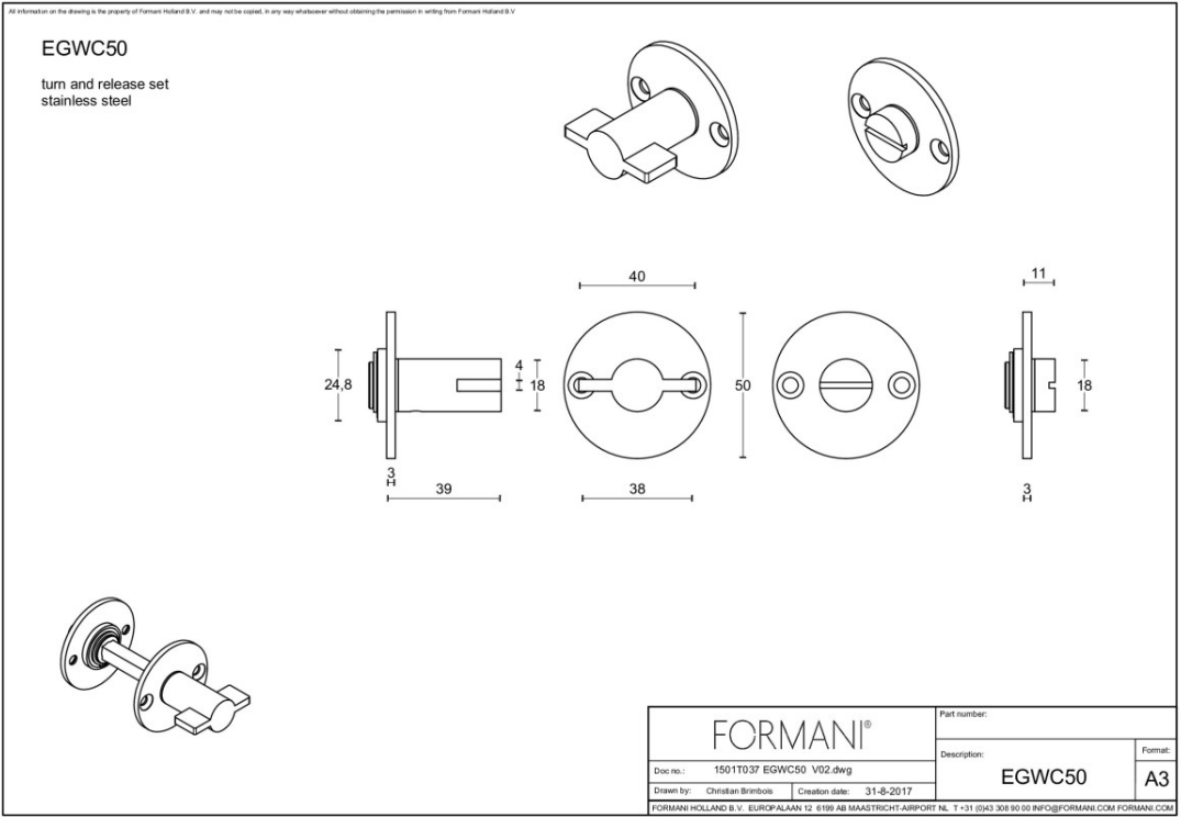 FORMANI | toiletgarnituur mat roestvast staal | Mathieu Bruls | EDGY | EGWC50