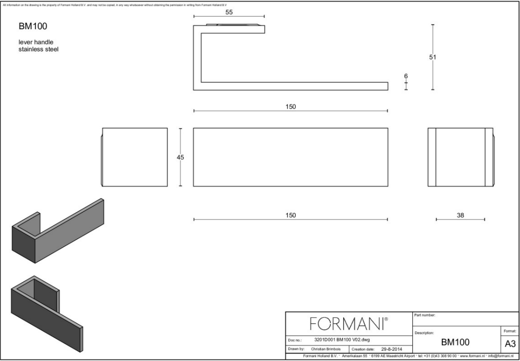 Formani | Deurkruk | Bob Manders | BM100 | mat roestvast staal