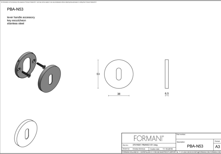 Formani | Sleutelplaatje | PBAN53 | 53mm | PVD licht brons
