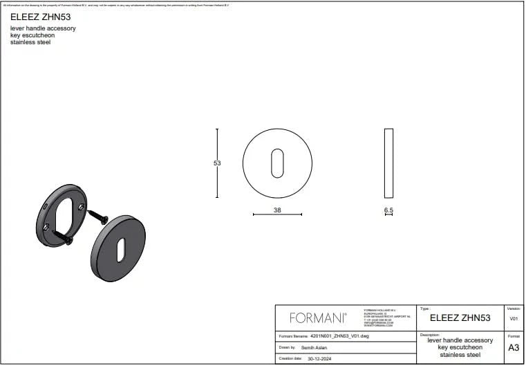 Formani | Sleutelplaatje | ZHN53 | 53mm | mat roestvast staal