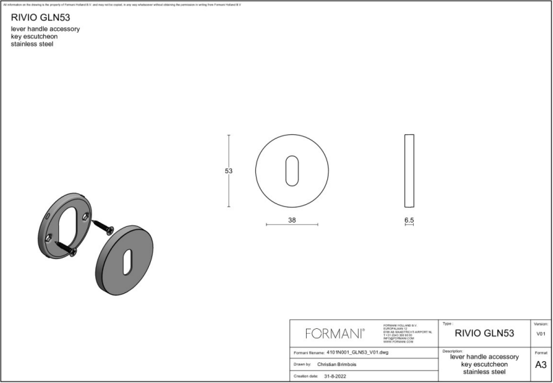 Formani | Sleutelplaatje | GLN53 | 53mm | PVD mat zwart