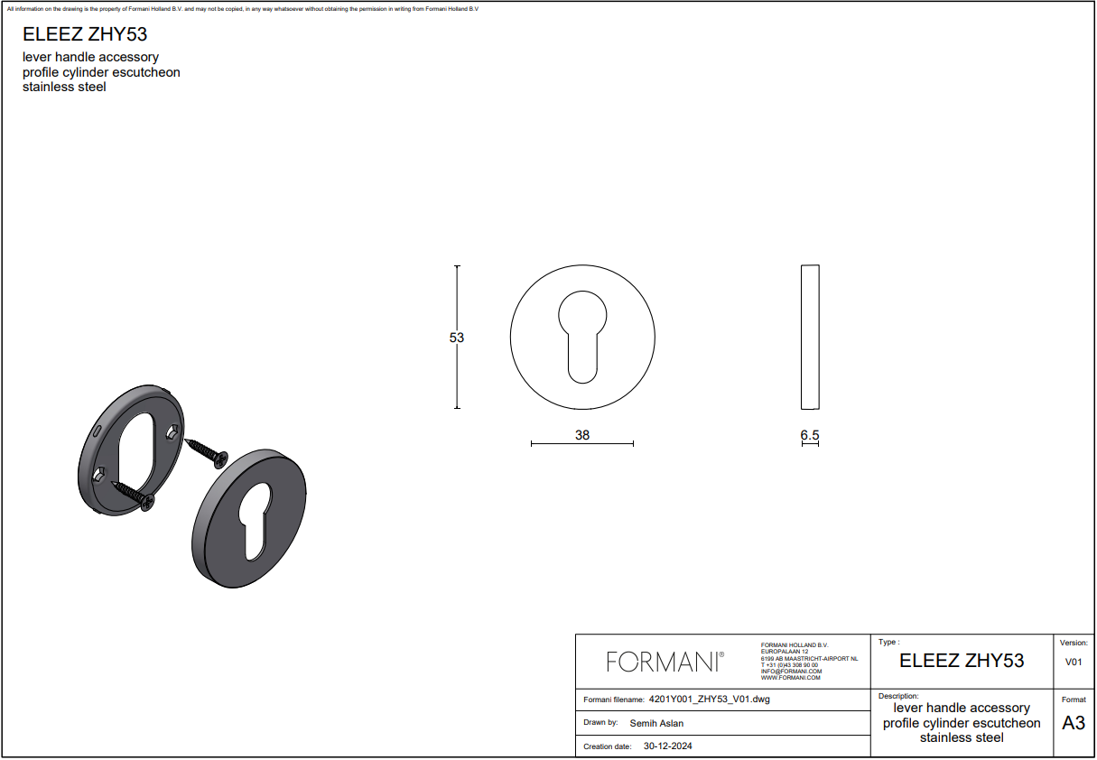 Formani | Cilinderrozet | ZHY53 | Rond | PVD licht brons