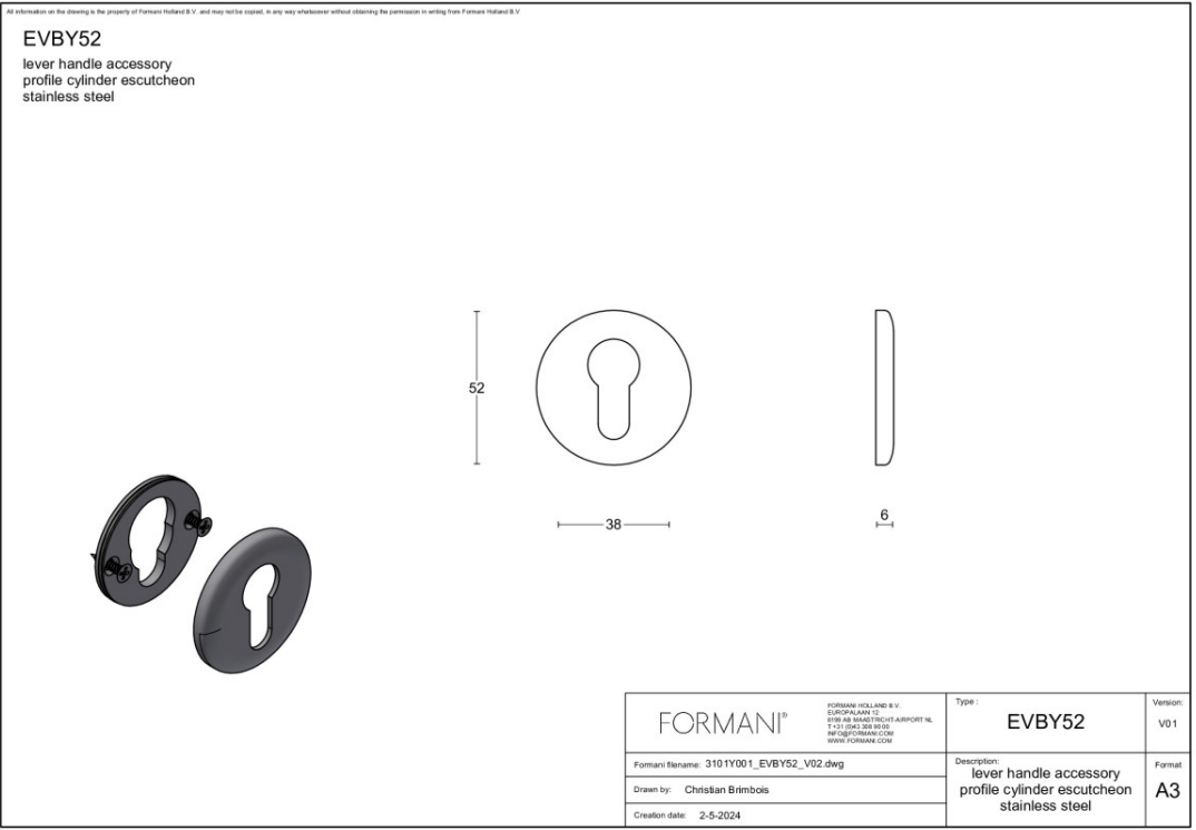 Formani | Cilinderrozet | EVBY52 | Rond | PVD mat goud