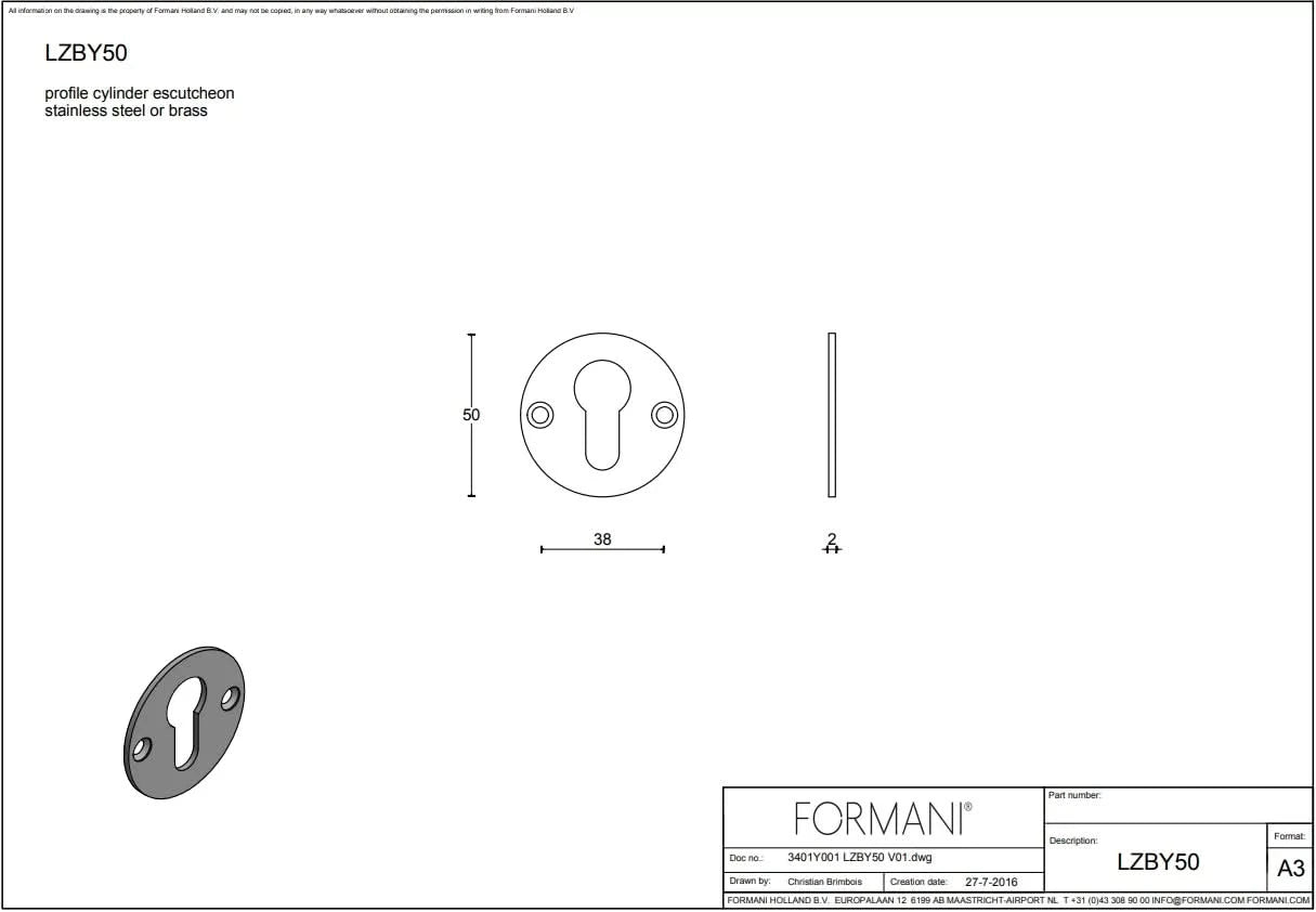 Formani | Cilinderrozet | LZBY50 | Rond | Messing ongelakt