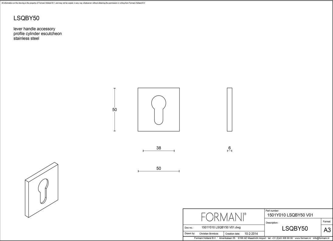 Formani | Cilinderrozet | LSQBY50 | Vierkant | Mat roestvast staal