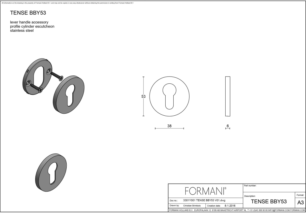 Formani | Cilinderrozet | BBY53 | Rond | Mat roestvast staal