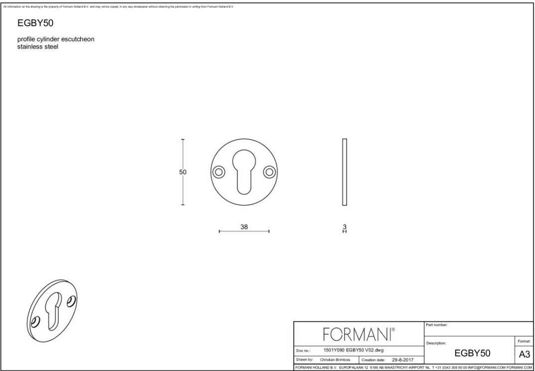 Formani | Cilinderrozet | EGBY50 | Rond | Mat roestvast staal