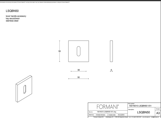 Formani | Sleutelplaatje | LSQBN50 | 50mm | gepolijst roestvast staal