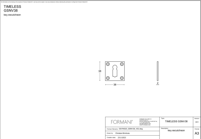 Formani | Sleutelplaatje | GSNV38 | 38mm | mat nikkel