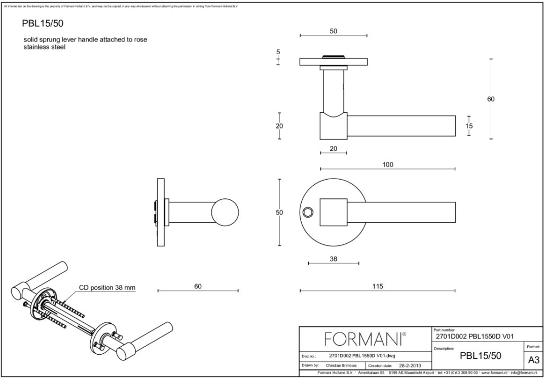 Formani | Deurkruk | Piet Boon | PBL15/50 | PVD licht brons