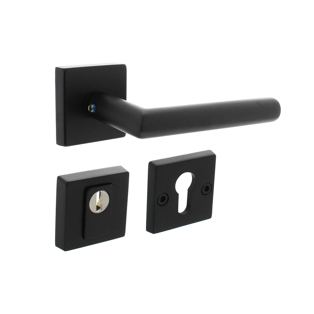 Intersteel Achterdeurbeslag set SKG3 Deurkruk Jura op massieve rozet 53x53x10 mm met kerntrekbeveiliging rvs zwart - Deurbeslag-expert