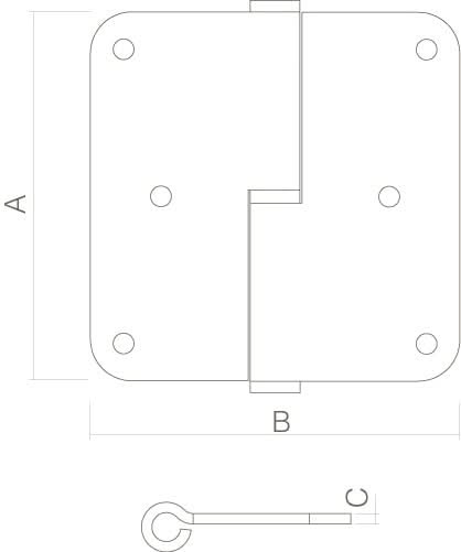 Stift paumelle DIN rechts 89 x 89 mm met ronde hoek RVS geborsteld incl. schroeven 1