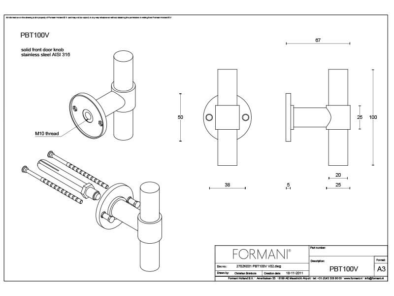 Formani | Voordeurknop F507 Vast op Rozet | Messing ongelakt - Deurbeslag-expert