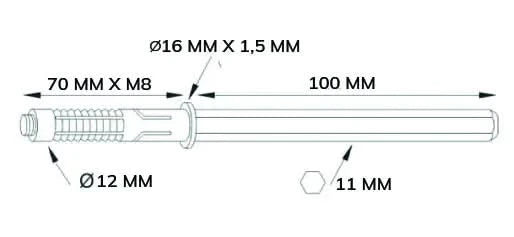 DX Blinde plankdrager Strongfix Ø12x170 mm verzinkt - Deurbeslag-expert