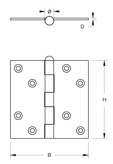Dulimex Scharnier met losse pen | rechte hoeken 89x89 mm | Verzinkt - Deurbeslag-expert