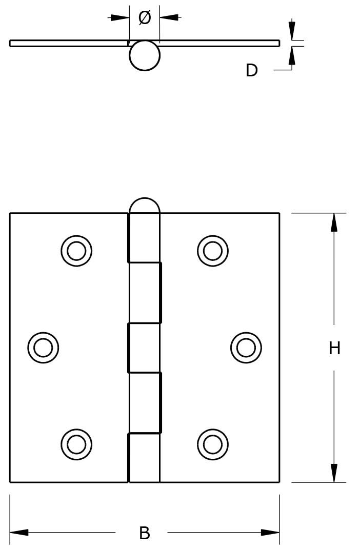 Dulimex Scharnier met losse RVS pen en rechte hoeken 76x76 mm RVS geborsteld - Deurbeslag-expert
