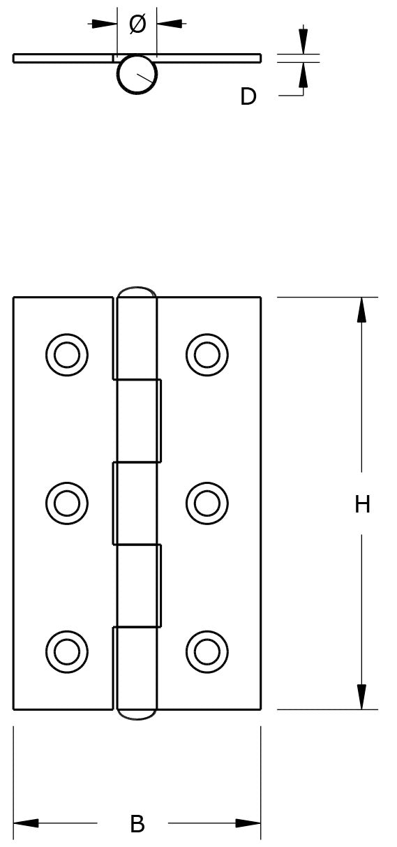 Dulimex smalscharnier 6130.133.5030 technische tekening