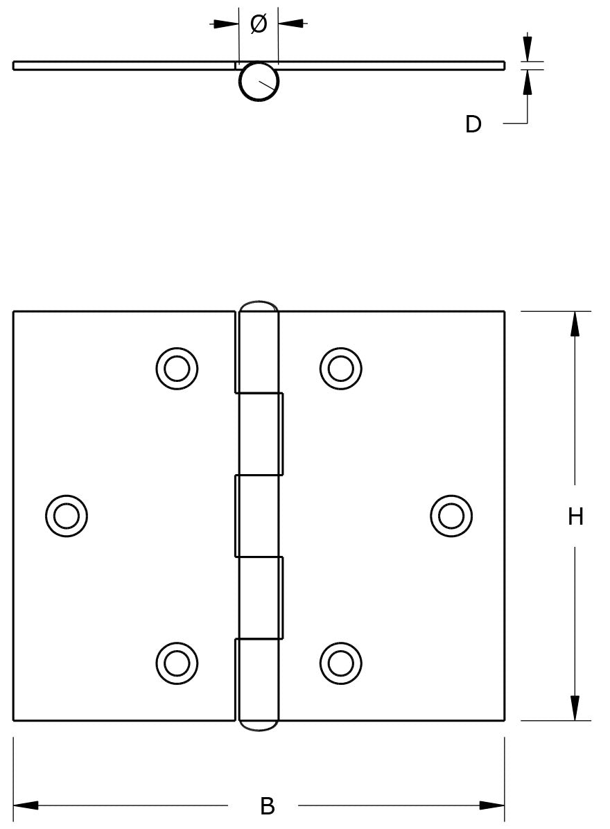 Dulimex smalscharnier 6130.133.5050 technische tekening