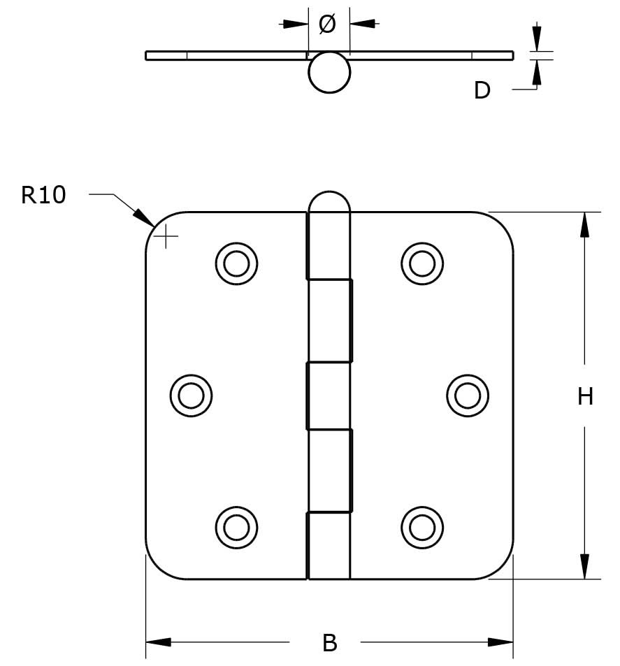 Dulimex Scharnier met losse pen ronde hoeken 76x76 mm zwart gelakt - Deurbeslag-expert