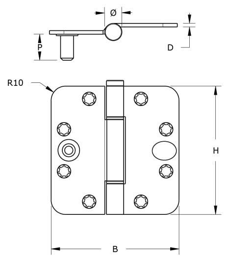 DX Glijlagerscharnier | Ronde hoeken  | 89x150 mm | Mat zwart