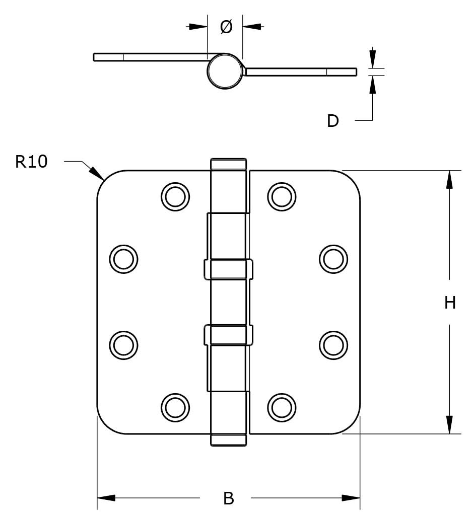 Dulimex Kogellagerscharnier ronde hoeken 89x89 mm RVS Platkop - Deurbeslag-expert