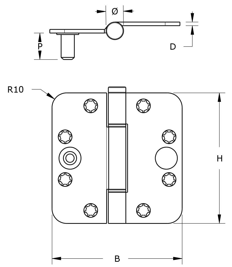 Dulimex Glijlagerscharnier ronde hoeken 3 mm 89x89 mm SKG***® Zwart gelakt - Deurbeslag-expert