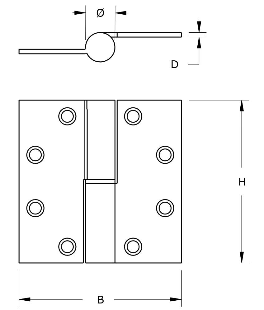 Dulimex Kogelstiftpaumelle rechte hoeken 89x89 mm | Verzinkt Rechts - Deurbeslag-expert