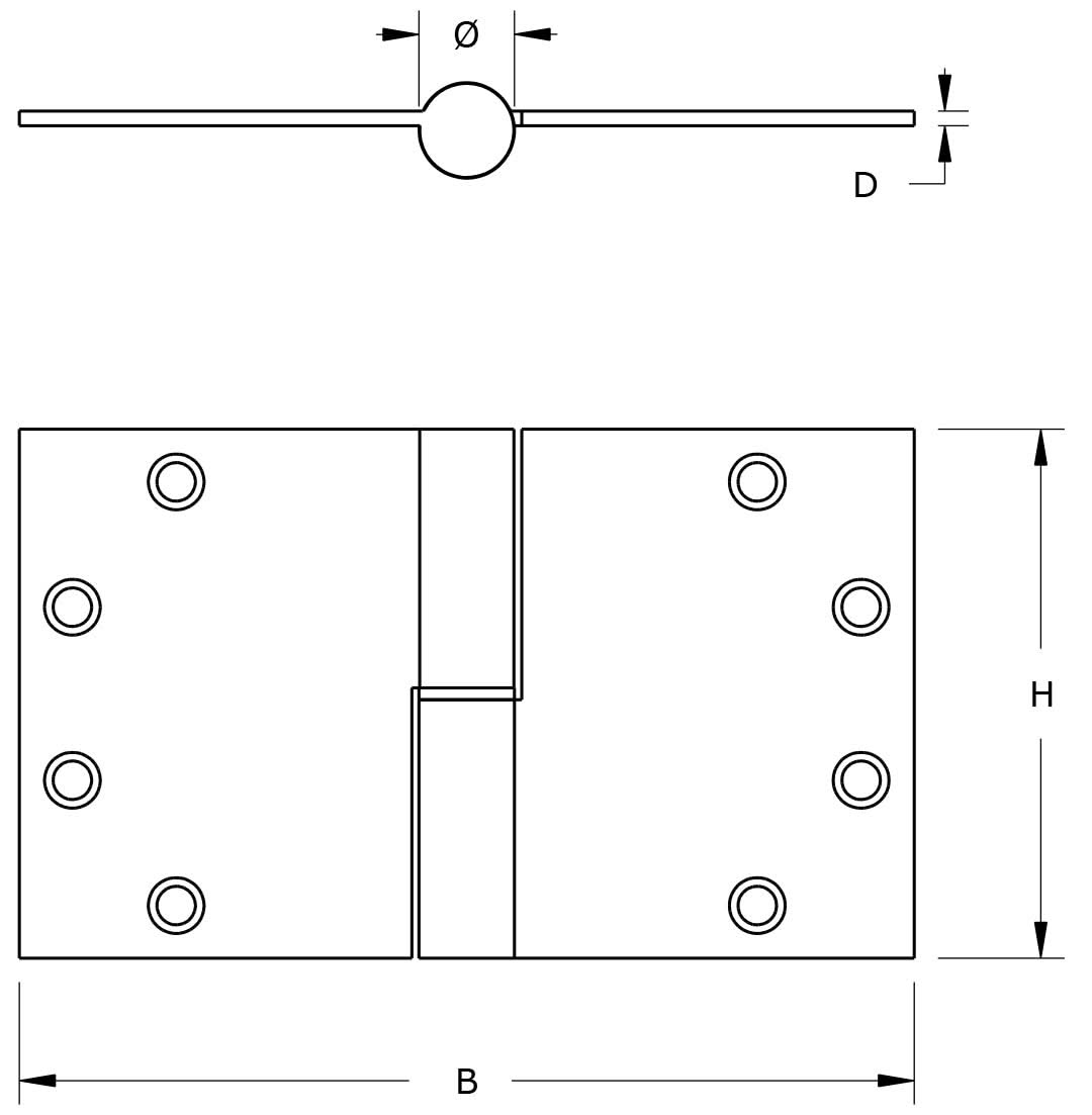 DX kogelstiftpaumelle kantellaaf 150x89 mm technische tekening