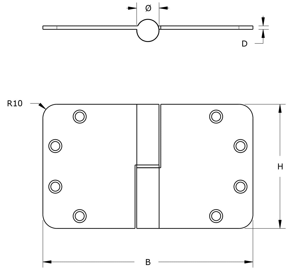DX kogelstiftpaumelle 125x89 mm DIN-rechts technische tekening