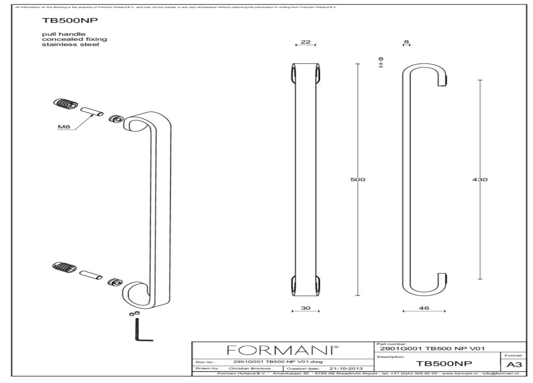 Formani | TB500NP | Deurgreep | mat roestvast staal