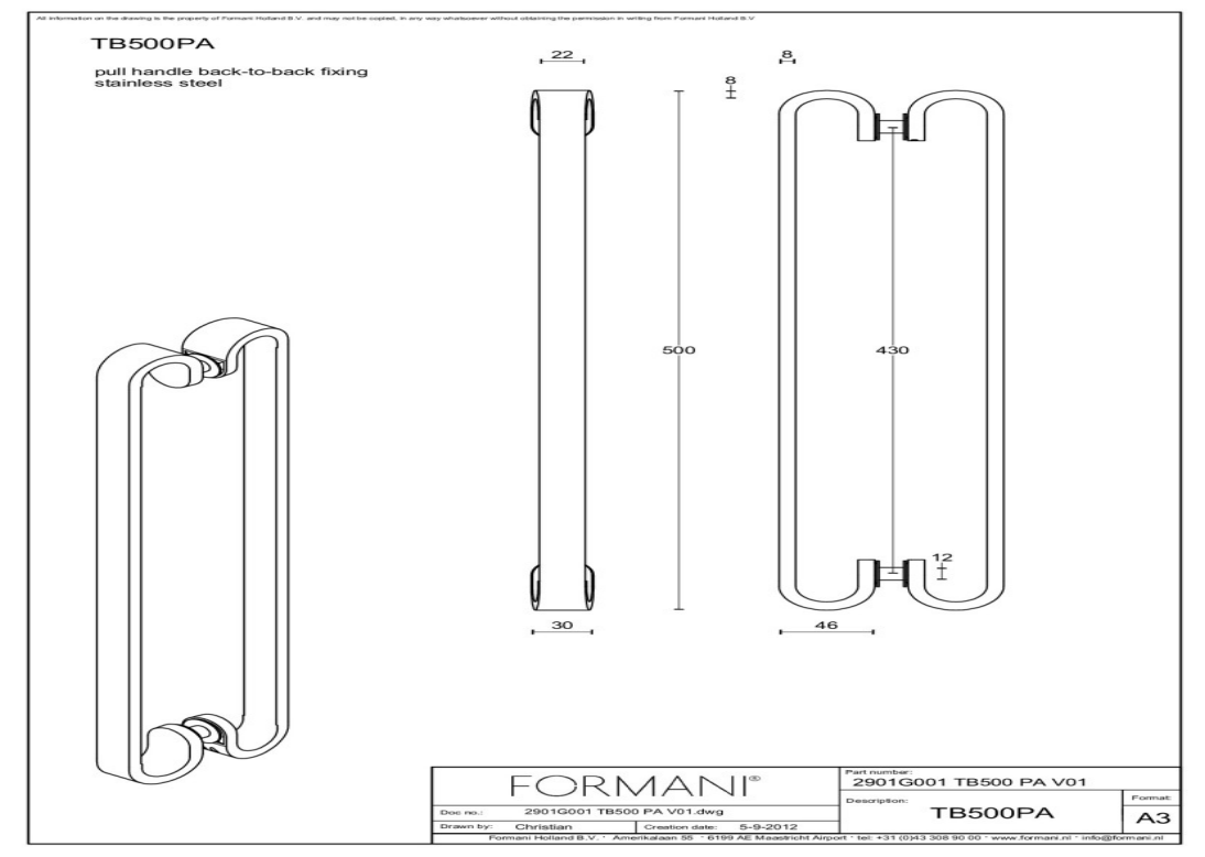 Formani | TB500PA | Deurgreep | mat roestvast staal