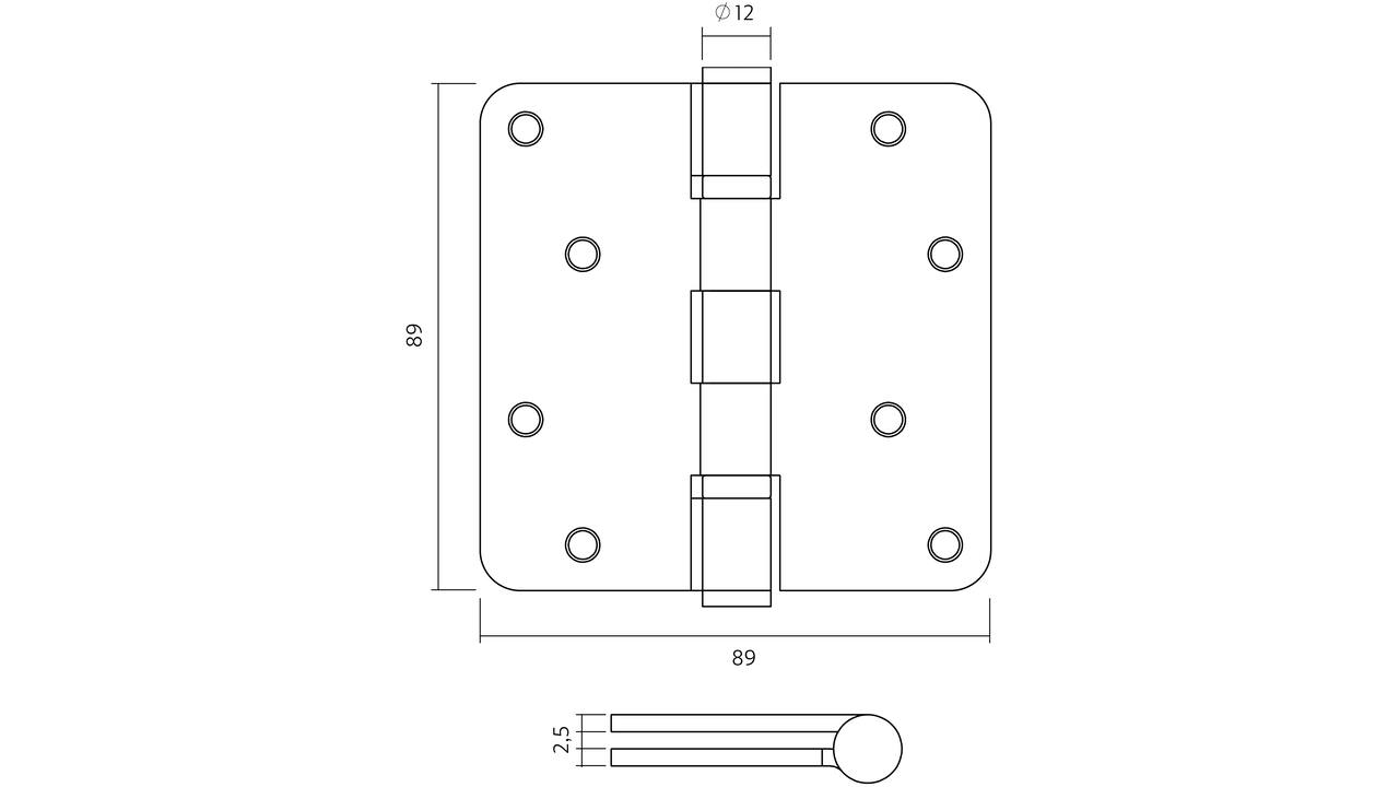 Intersteel Kogellagerscharnier 89 x 89 mm met ronde hoek PVD brons incl. schroeven