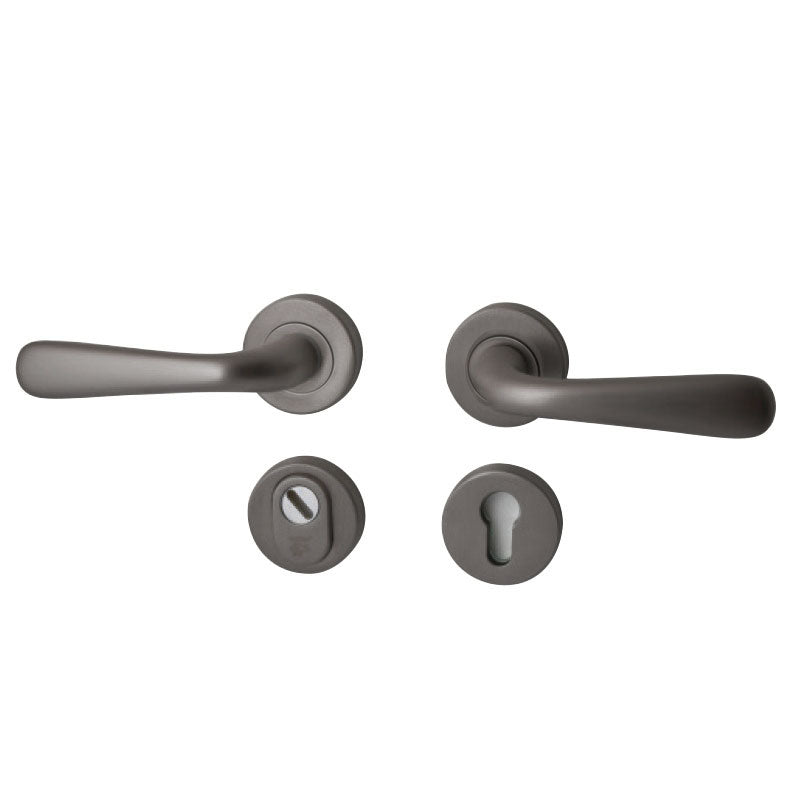 Hardbrass Roestvrijstalen Achterdeurset Silvia SKG3 met kerntrekbeveiliging - PVD Gun Metal - Deurbeslag-expert