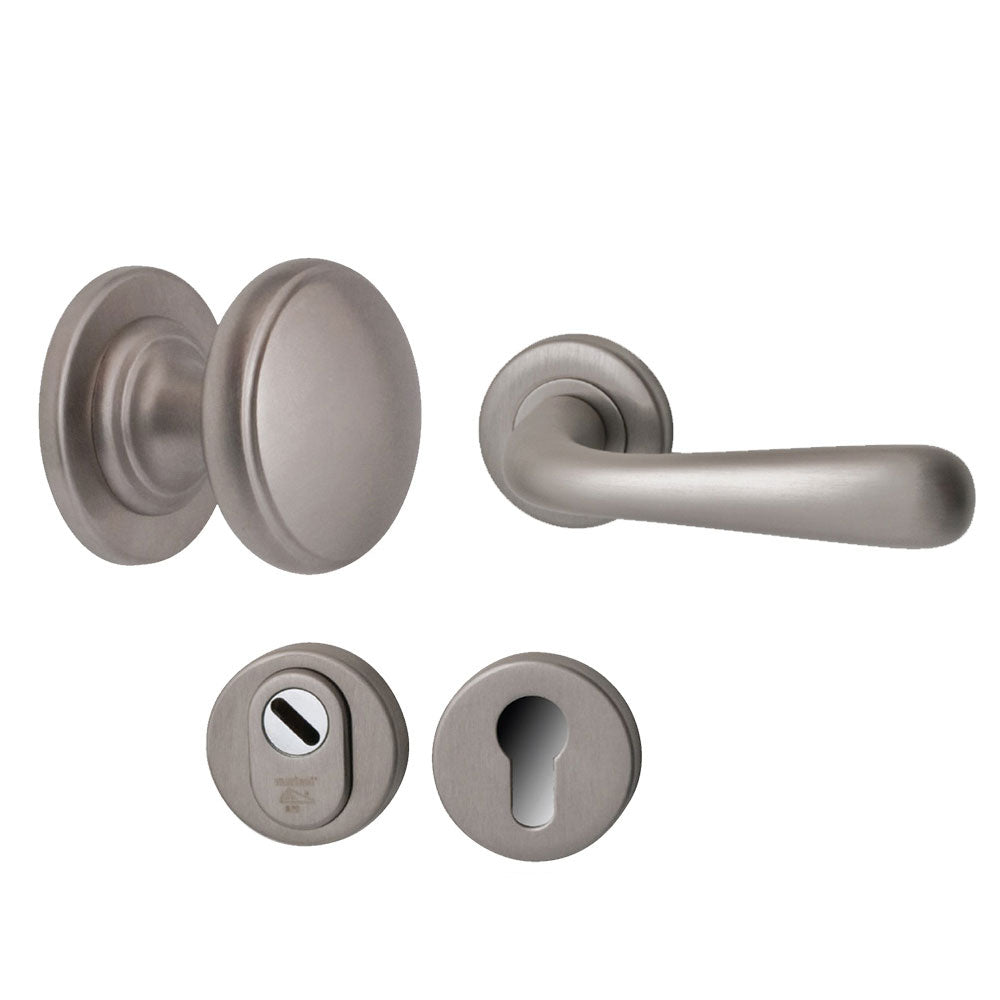 Hardbrass Voordeurset Pragma/Silvia 3-delig rechtswijzend SKG3 - PVD INOX - Deurbeslag-expert