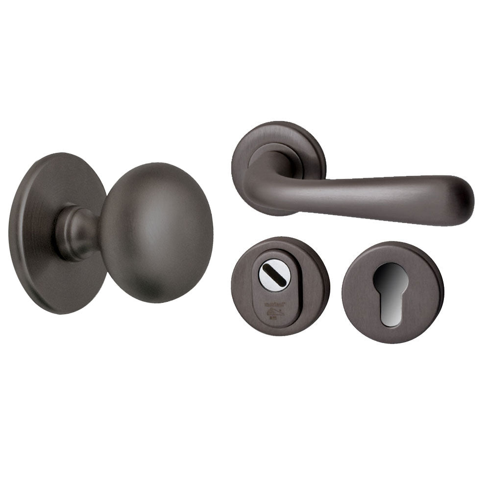 Hardbrass Voordeurset Pragma/Silvia 3-delig rechtswijzend SKG3 - PVD Gun Metal - Deurbeslag-expert