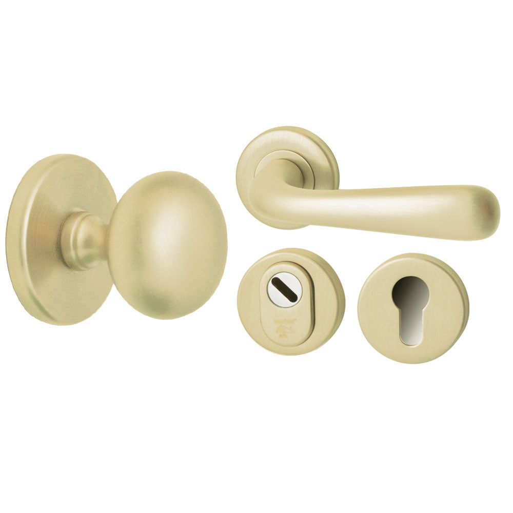 Hardbrass Voordeurset Iris/Silvia 3-delig rechtswijzend SKG3 | PVD Champagne Goud - Deurbeslag-expert