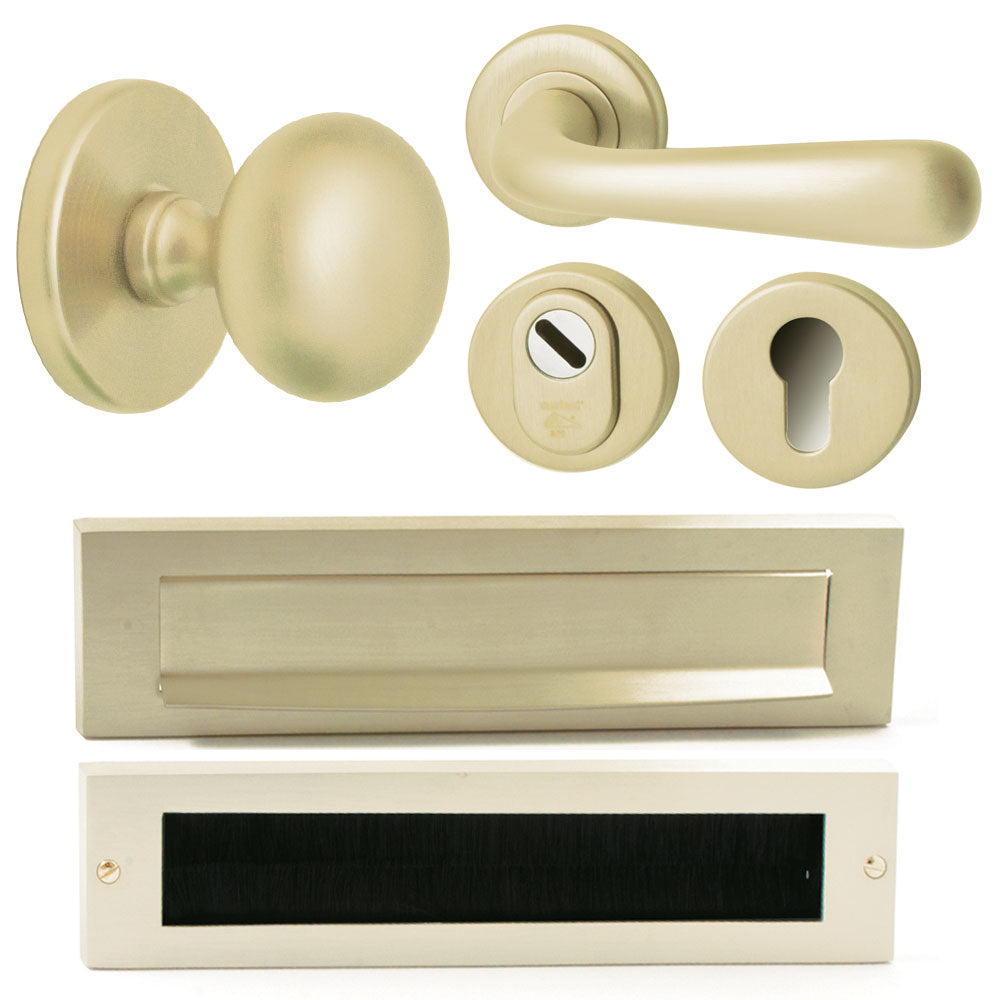 Hardbrass Voordeurset Iris/Silvia compleet rechtswijzend SKG3 | PVD Champagne Goud - Deurbeslag-expert