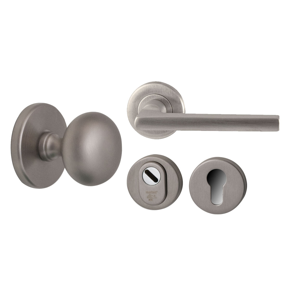 Hardbrass Voordeurset Iris/Sara 3-delig rechtswijzend SKG3 | PVD INOX - Deurbeslag-expert