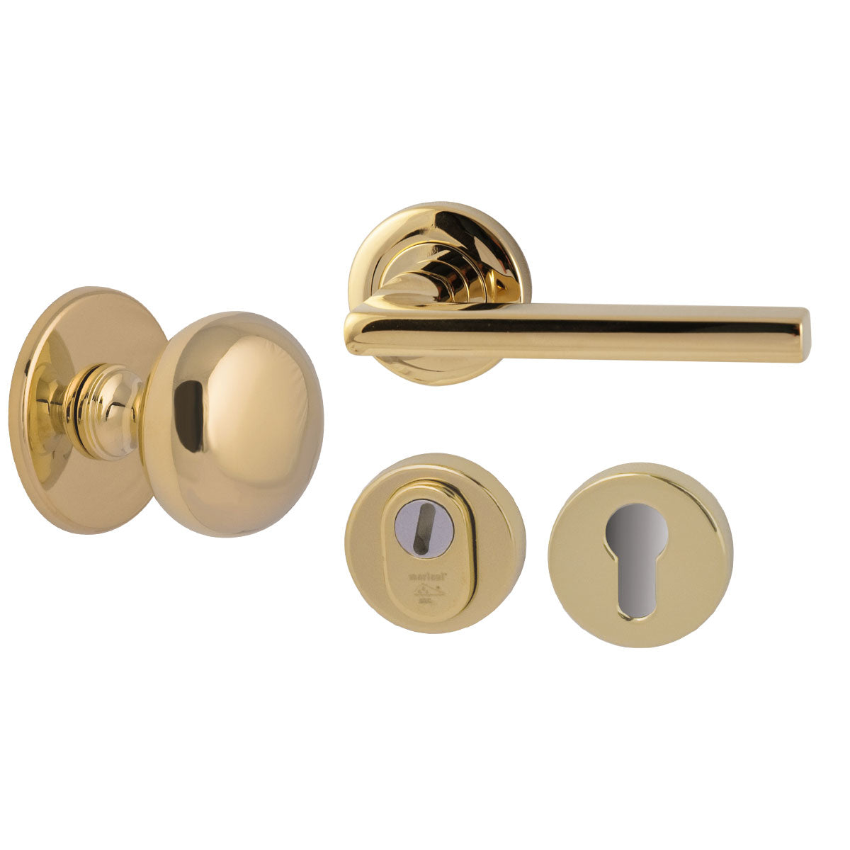 Hardbrass Voordeurset Iris/Sara 3-delig rechtswijzend SKG3 | PVD Messing - Deurbeslag-expert