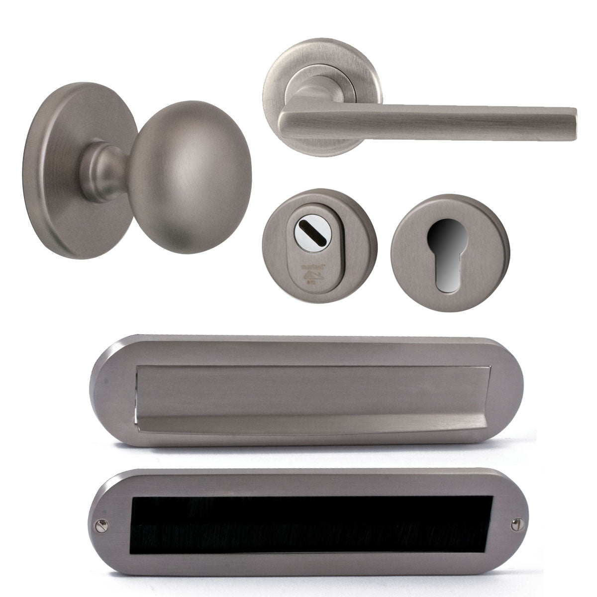 Hardbrass Voordeurset Iris/Sara compleet rechtswijzend SKG3 | PVD INOX - Deurbeslag-expert