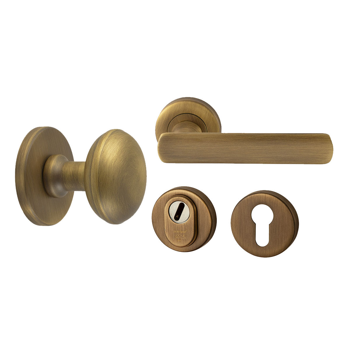 Hardbrass Voordeurset Saturnus/Shadow 3-delig rechtswijzend SKG3 | Mat Brons - Deurbeslag-expert
