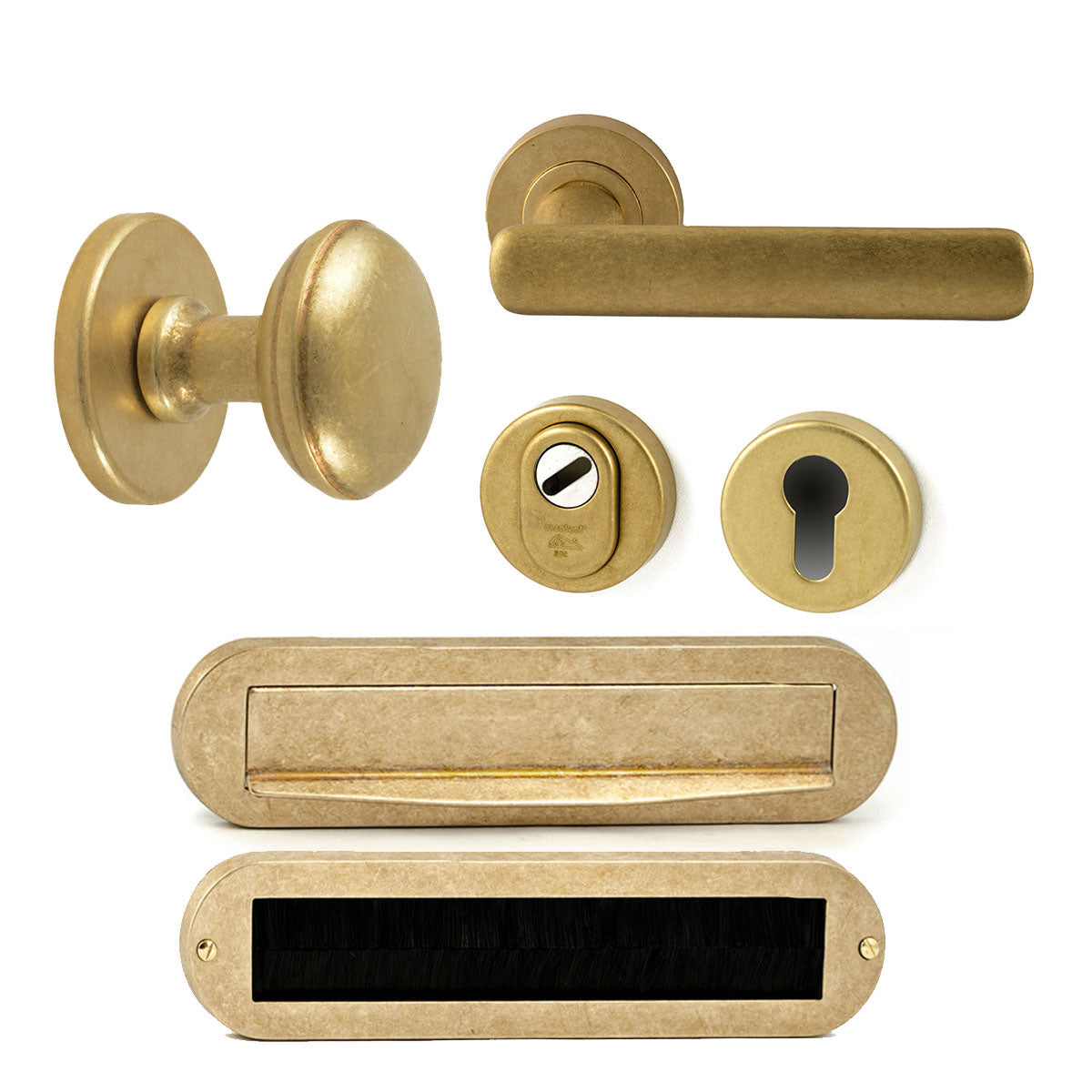 Hardbrass Voordeurset Saturnus/Shadow compleet rechtswijzend SKG3 | Messing Getrommeld - Deurbeslag-expert
