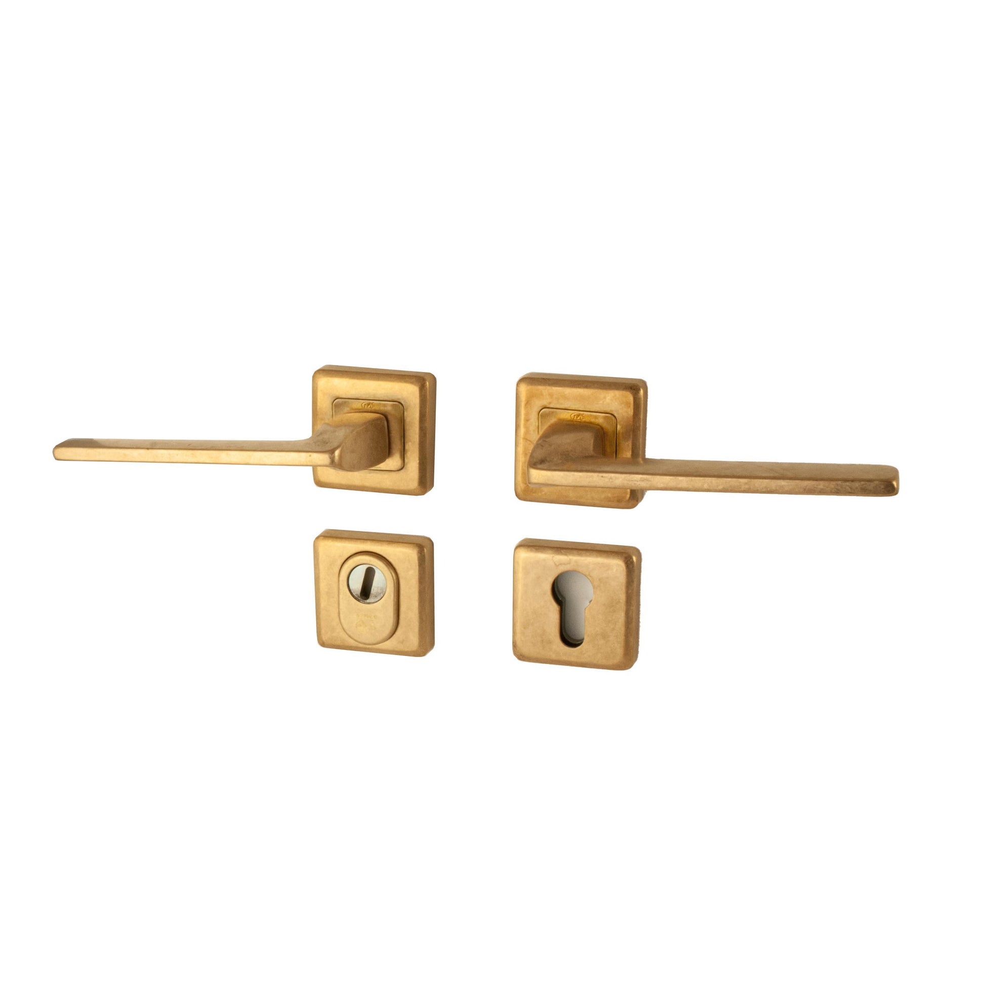 Hardbrass Achterdeurset Zenith vierkant SKG3 | Messing Getrommeld - Deurbeslag-expert