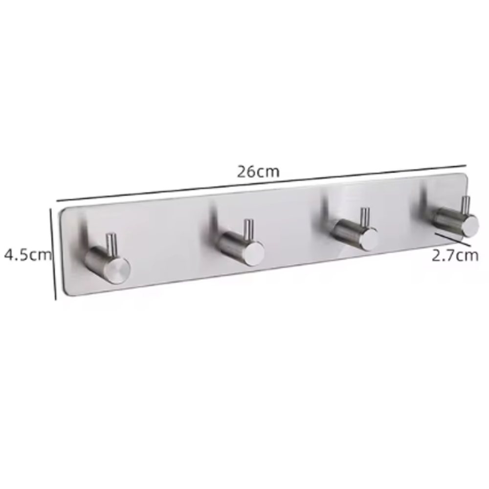 Zelfklevende Kapstokhaken vier stuks RVS op vierkant rechthoekige plaat