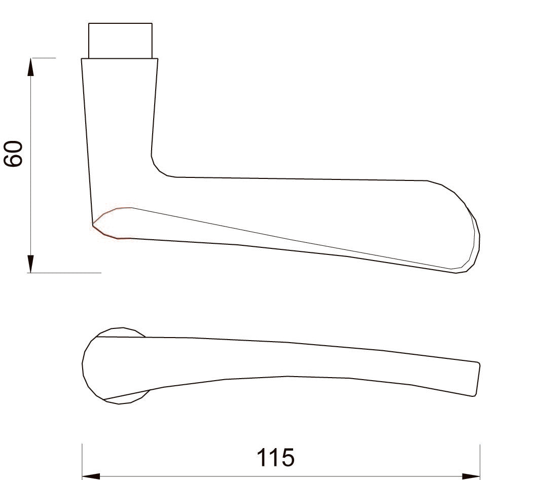 Dulimex deurkruk type 336 vlindermodel technische tekening met maatvoering 60 x 117 mm