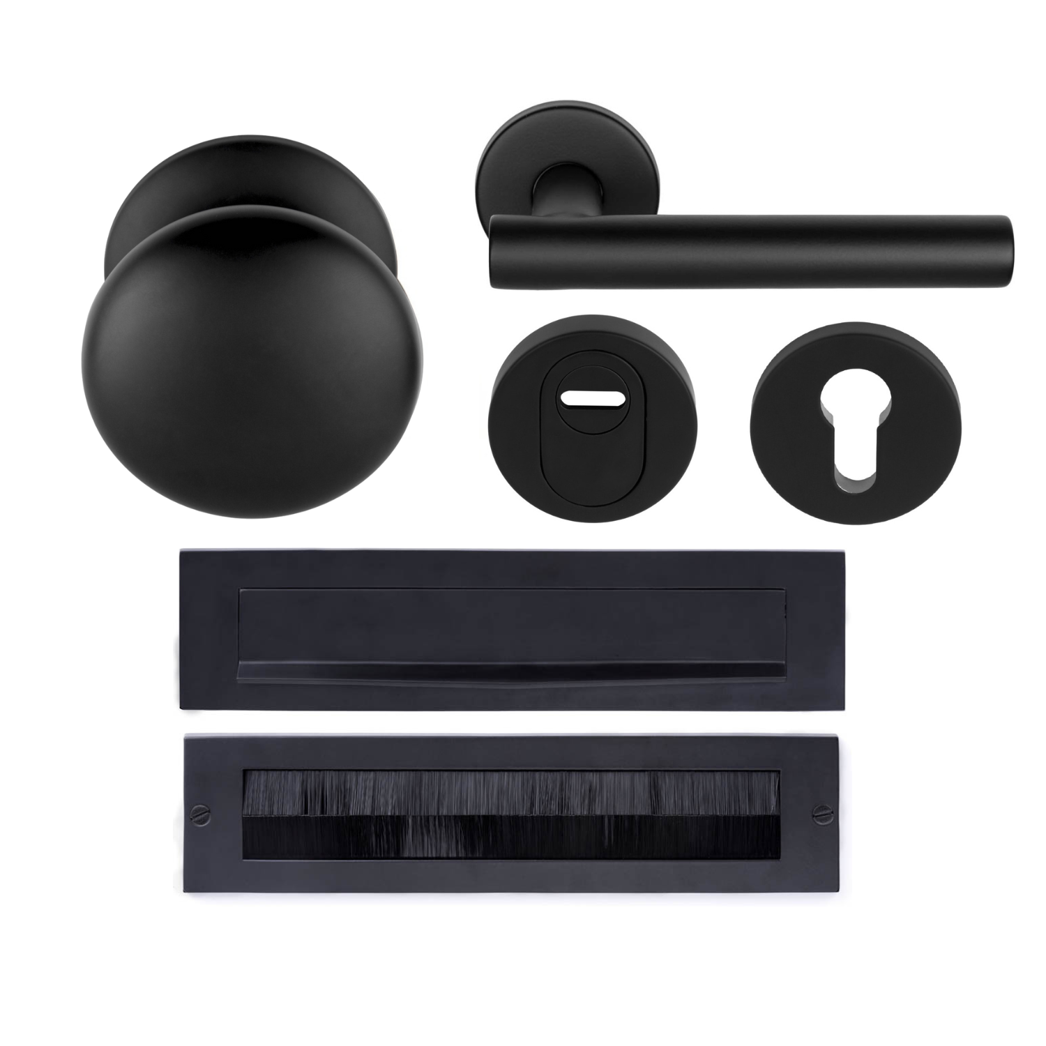 Formani | Complete Voordeurset | knop/kruk | Mat Zwart LB18H | - Deurbeslag-expert