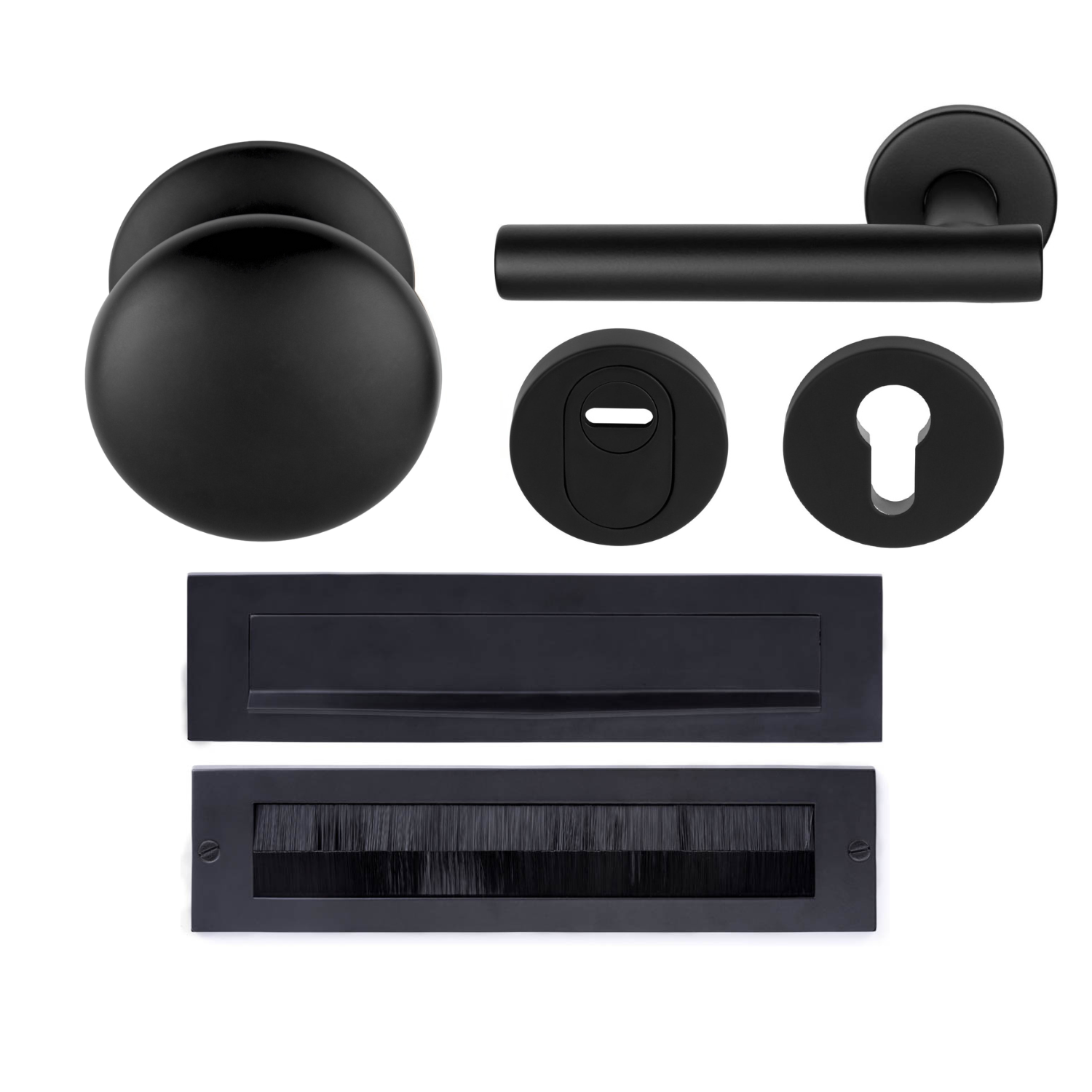 Formani | Complete Voordeurset | knop/kruk | Mat Zwart LB18H | - Deurbeslag-expert